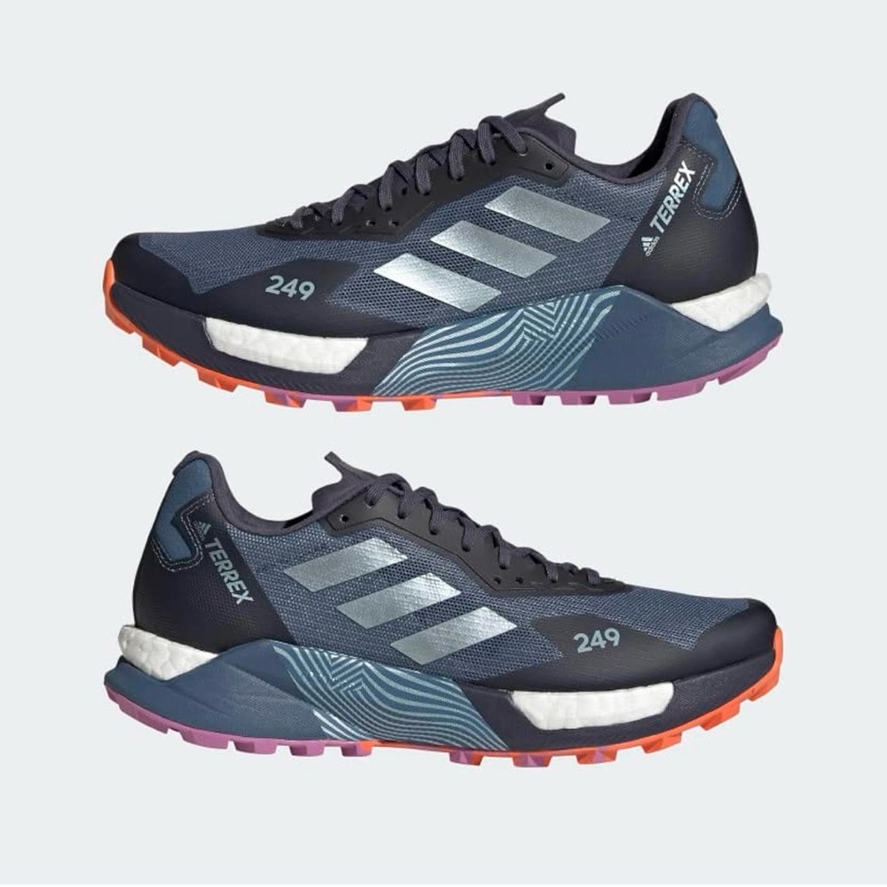 adidas Terrex Women's Navy Blue Silver Trail Running Shoes with Orange Accents
